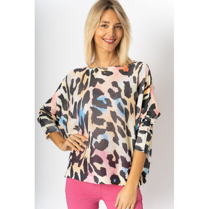 ANIMAL PRINT BATWING SWEATER