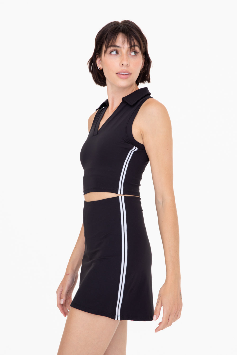 Side Stripe Cropped Tennis Polo Top