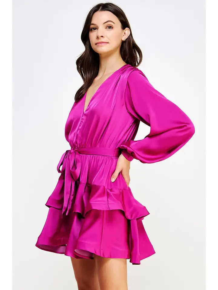 Tiered Satin Mini Dress