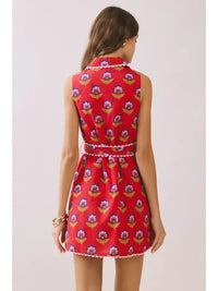 Floral Print Contrast Scalloped Trim Detail Dress