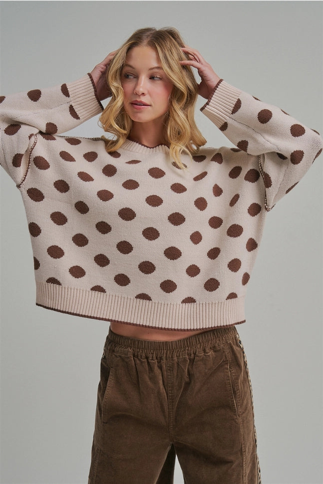 Loose Fit Polka Dot Fall Sweater Top