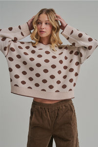 Loose Fit Polka Dot Fall Sweater Top