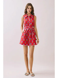 Floral Print Contrast Scalloped Trim Detail Dress