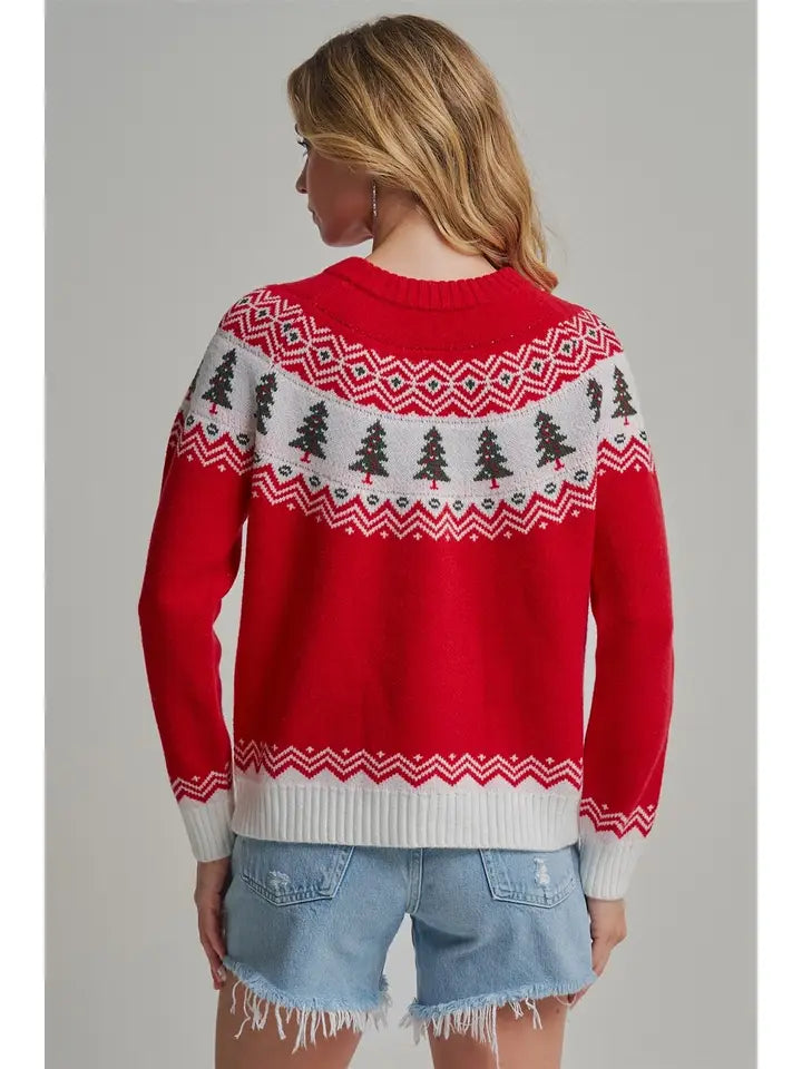 Holiday Christmas Tree Fair Isle SWEATERCARDIGAN