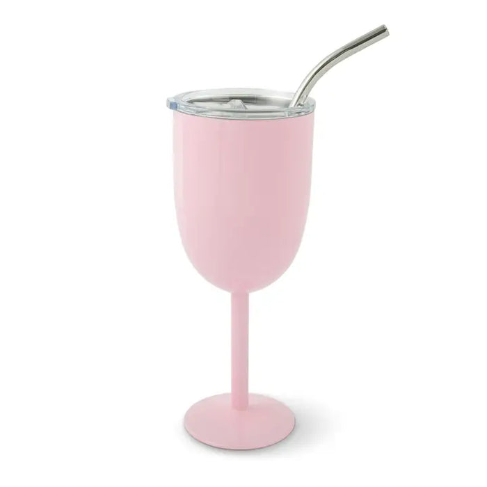 15oz Stainless Steel Wine Glass with Ss Straw - Pkm Shimmer