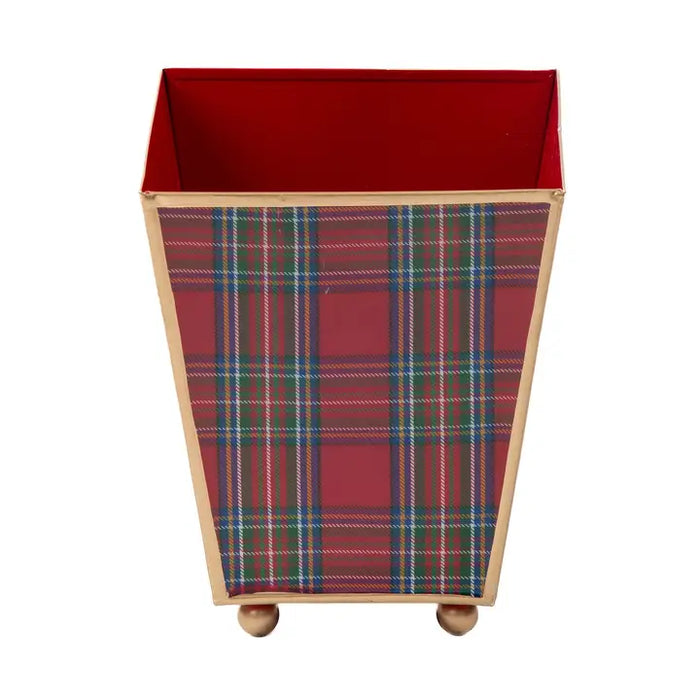 Tartan Plaid Enameled Square Cachepot Planter Large
