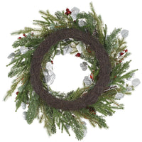 26" Sequin Ball/Berry/Pine Cone/Pine Wreath Red Silver