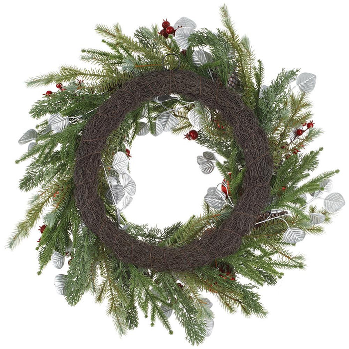 26" Sequin Ball/Berry/Pine Cone/Pine Wreath Red Silver