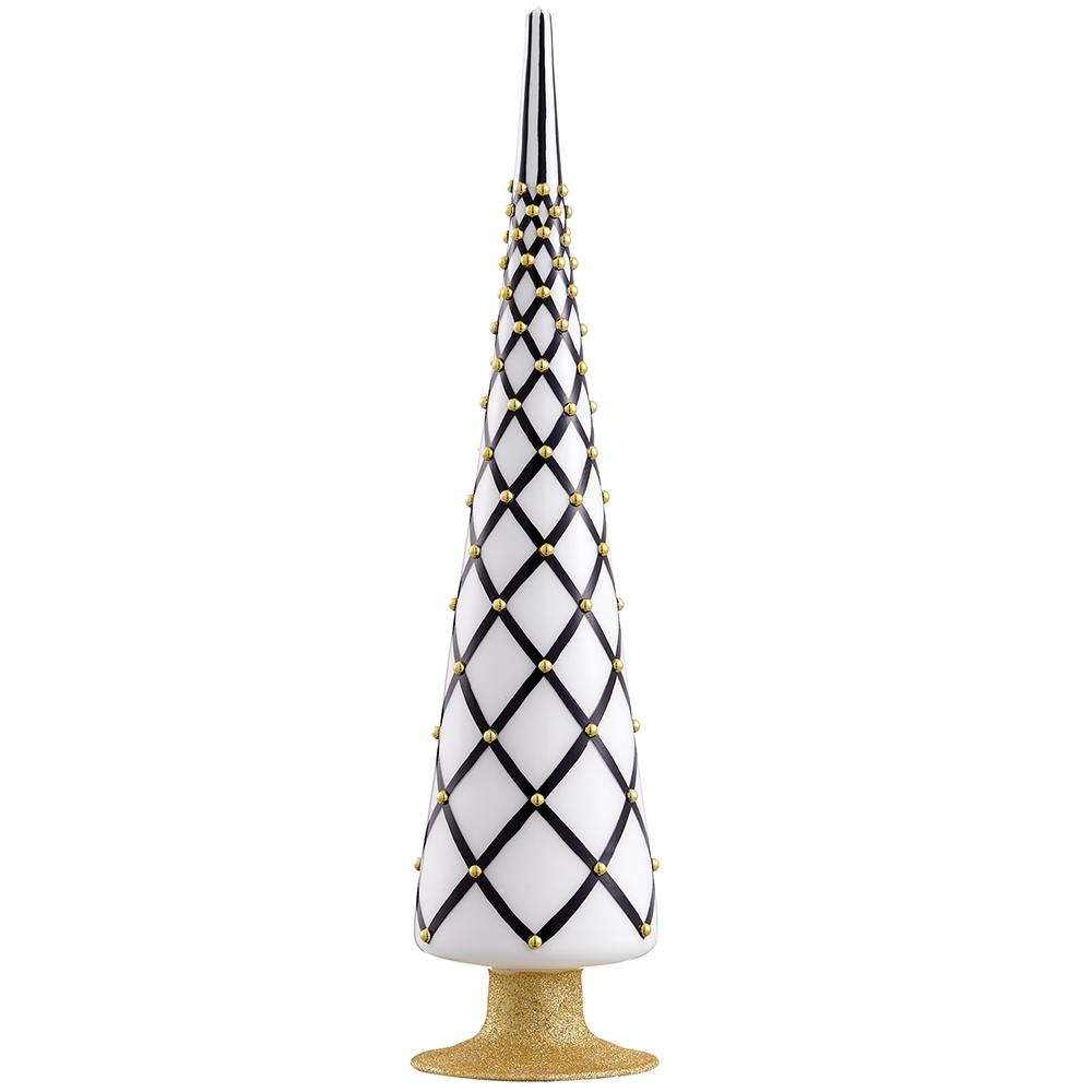 18.5" Beaded Glass Finial Table Top Black White