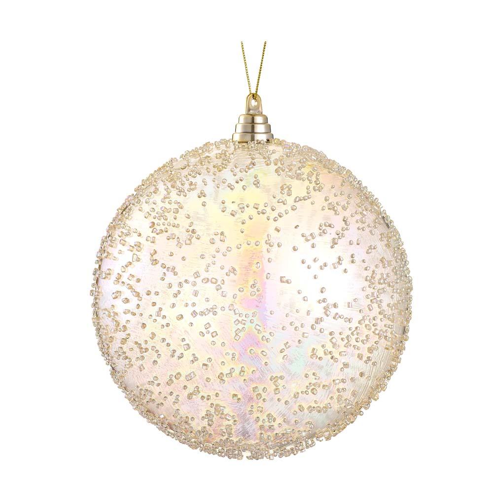 12" Beaded Plastic Ball Ornament Gold