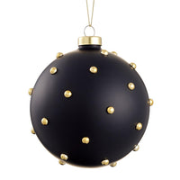 8" Beaded Glass Ball Ornament  Black Gold