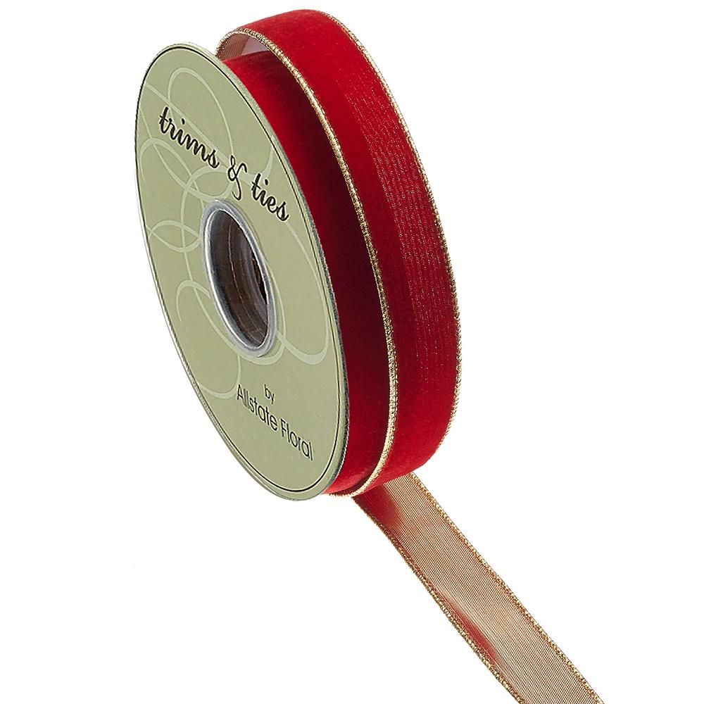 1"Wx10yd Velvet Ribbon  Red Gold