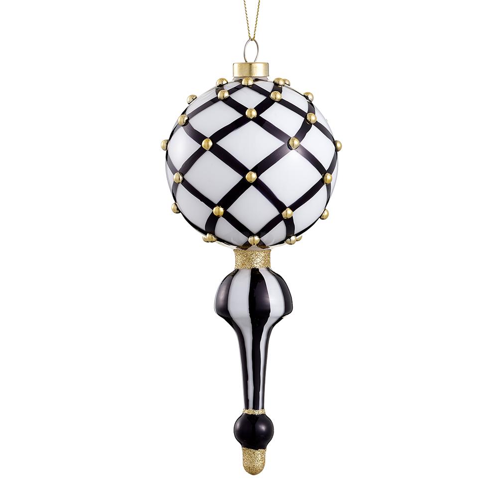 Beaded Glass Finial Ornament Black White