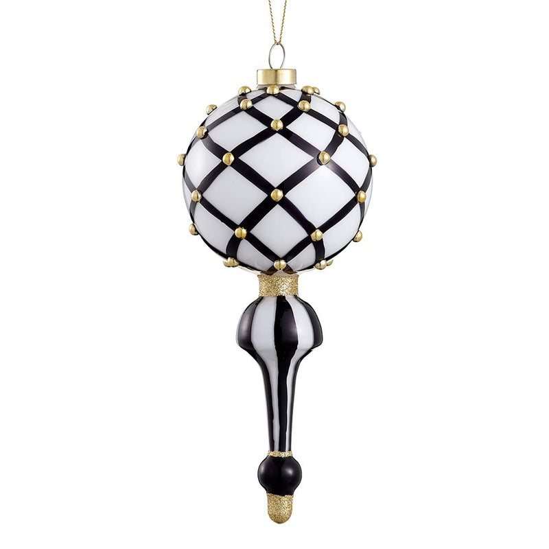 Beaded Glass Finial Ornament Black White