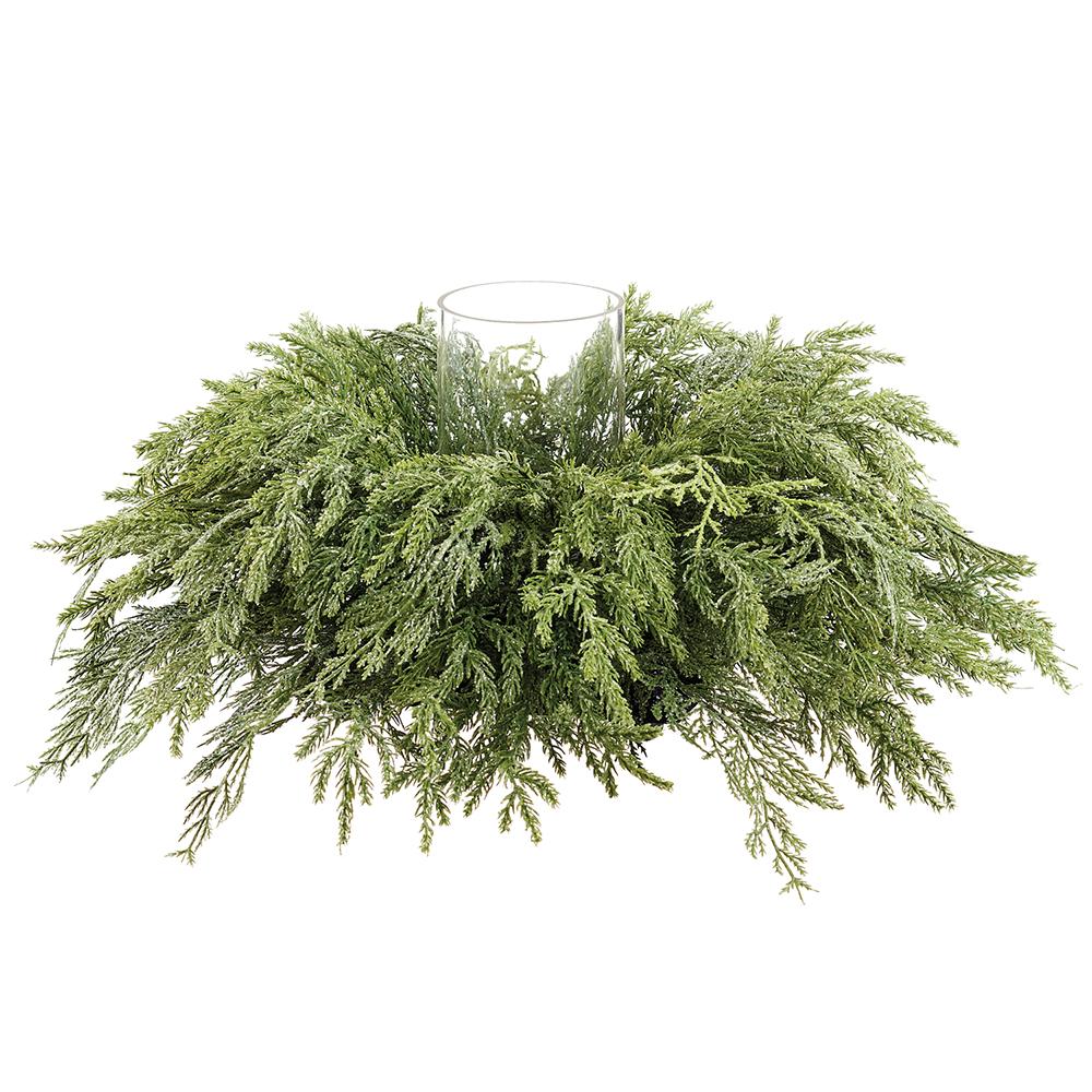 8"Hx20"D Glittered Ultra Deluxe Mixed Cedar Centerpiece