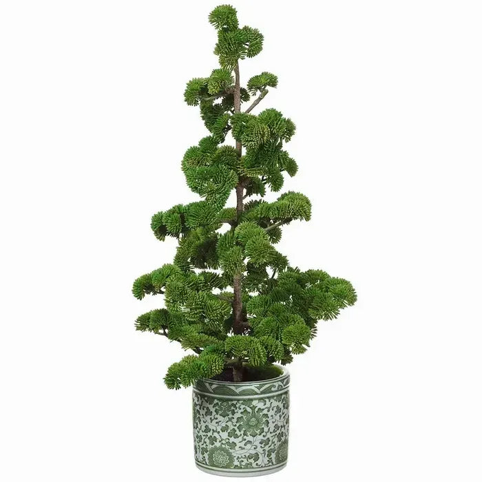 23" SEDUM PINE TREE IN CERAMIC GREEN VASE