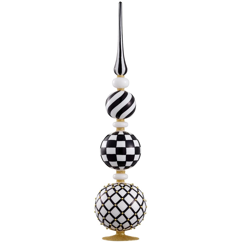 28" Beaded Glass Finial Table Top Black White