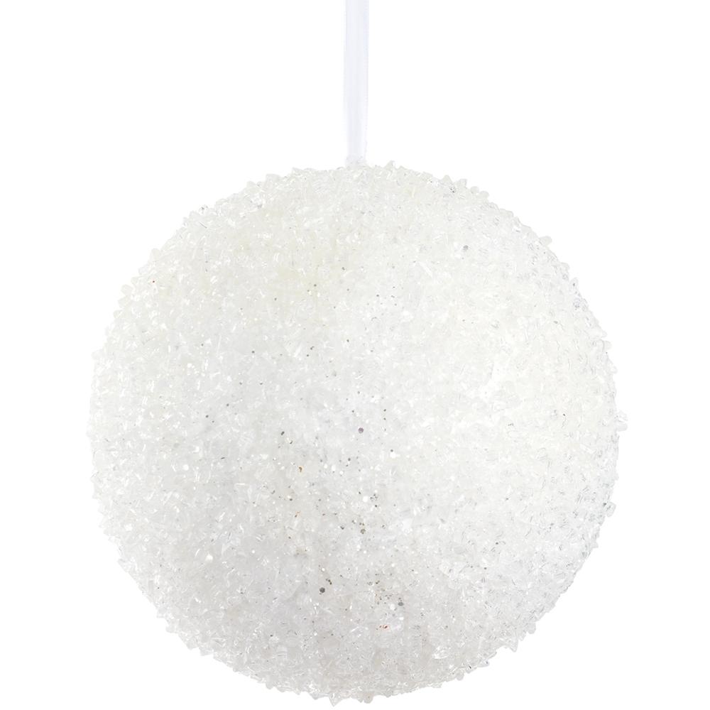 8" Iced Ball Ornament  Clear White