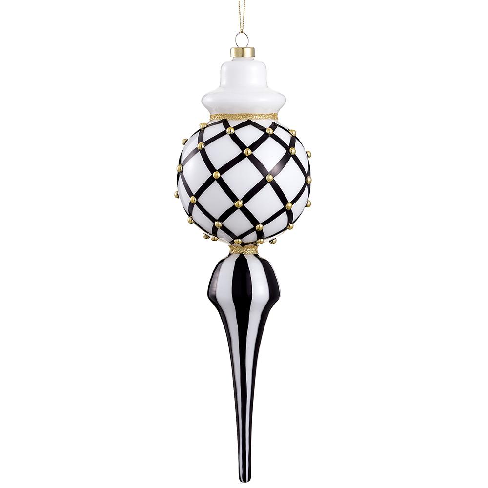 Beaded Glass Finial Ornament Black White