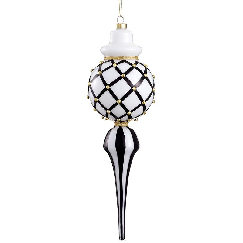 Beaded Glass Finial Ornament Black White