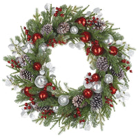 32" Sequin Ball/Berry/Pine Cone/Pine Wreath Red Silver
