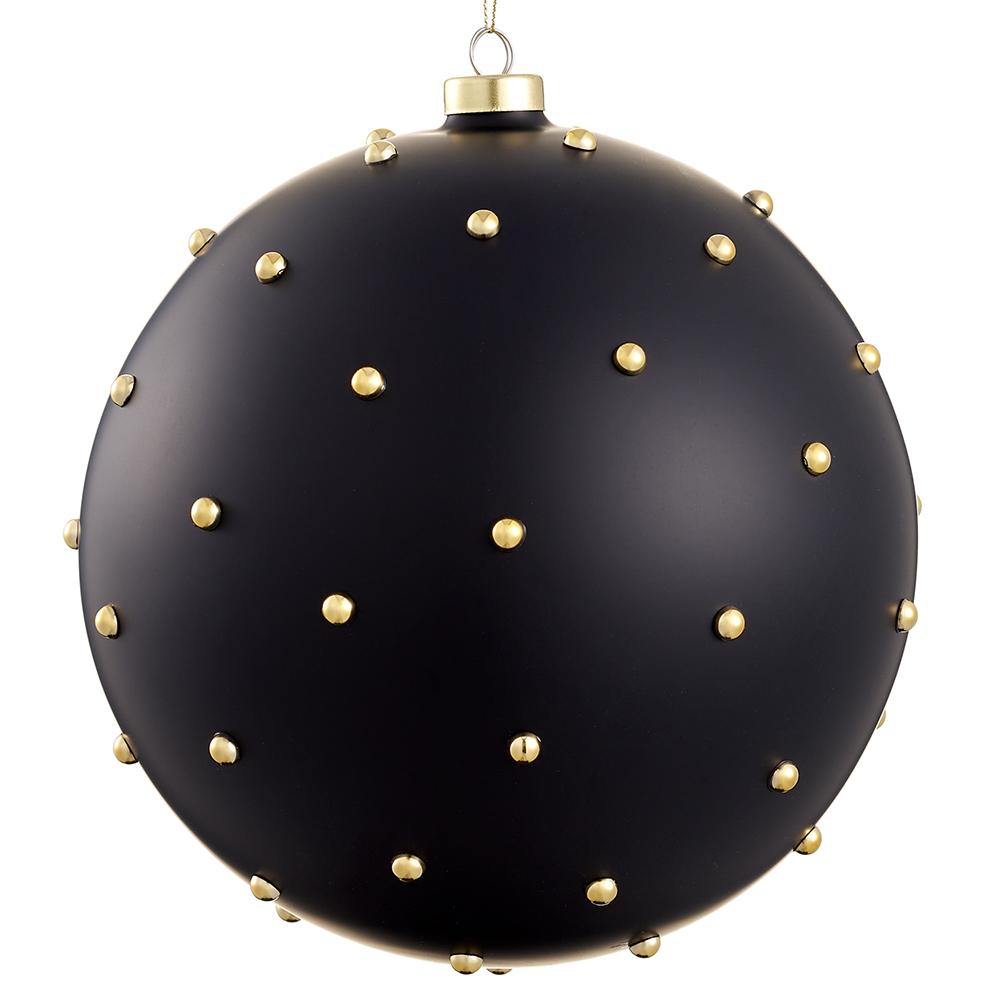 8" Beaded Glass Ball Ornament  Black Gold