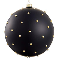 8" Beaded Glass Ball Ornament  Black Gold