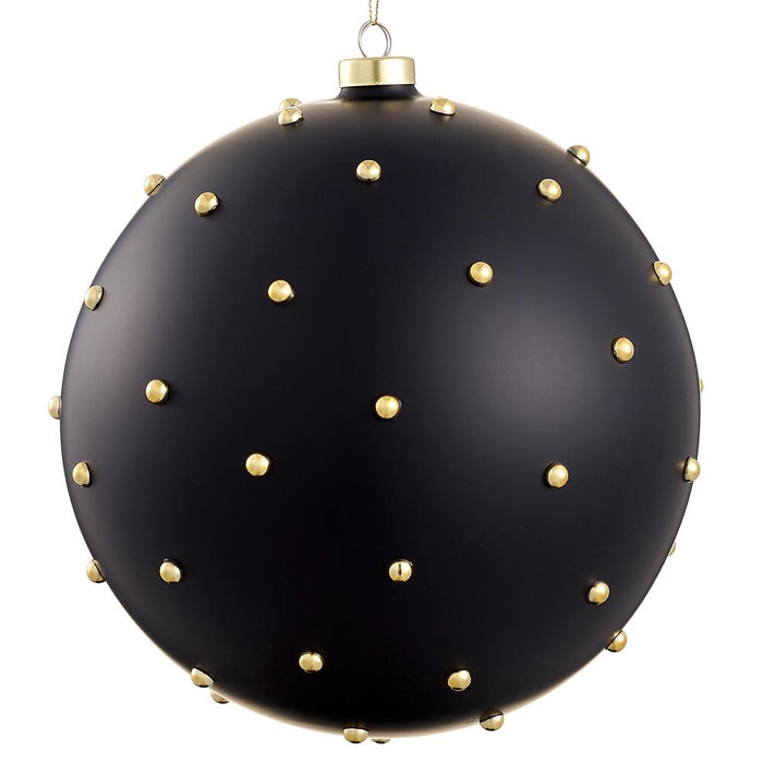 8" Beaded Glass Ball Ornament  Black Gold