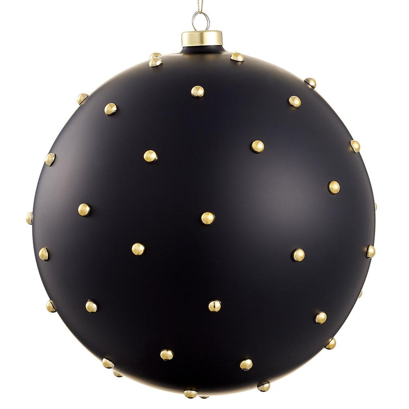 8" Beaded Glass Ball Ornament  Black Gold
