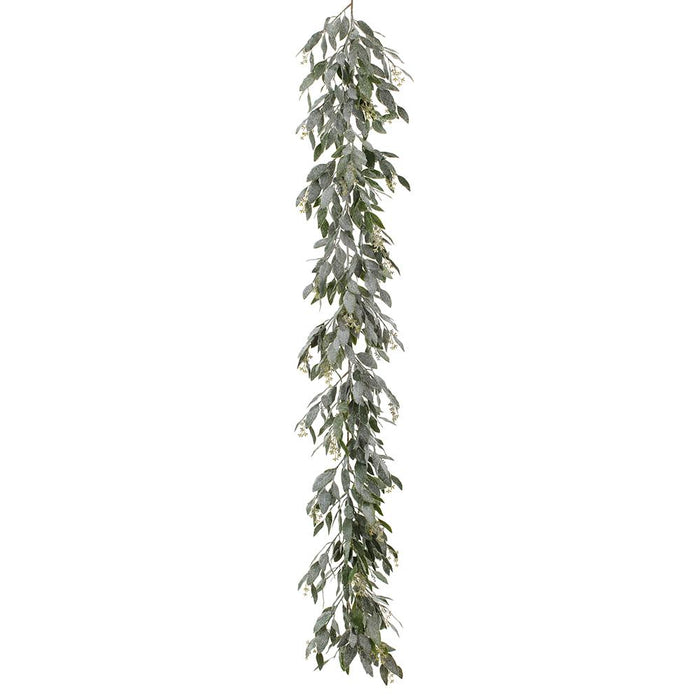 72" Snowed Eucalyptus Garland  Green White