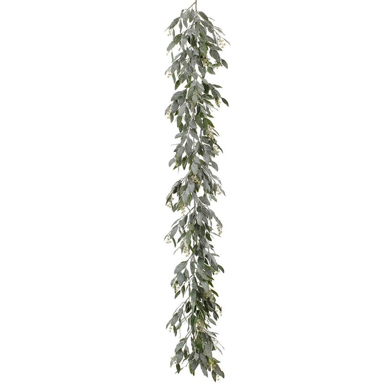 72" Snowed Eucalyptus Garland  Green White