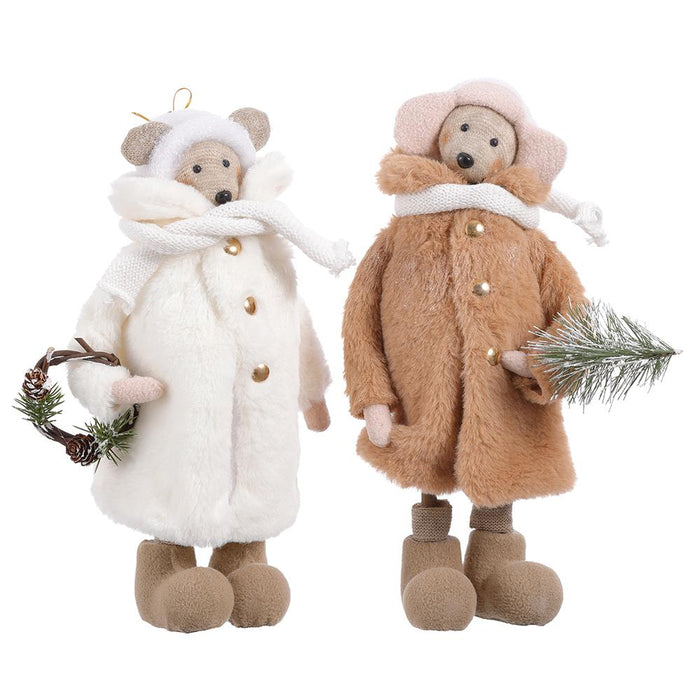 13" Winter Fur Mouse Couple (2 ea/set) White Tan