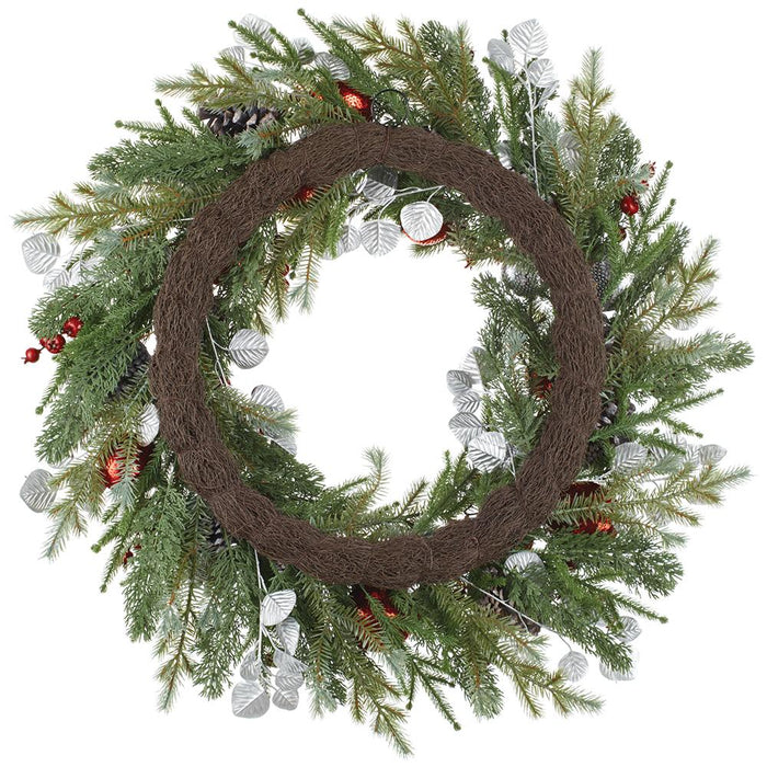 32" Sequin Ball/Berry/Pine Cone/Pine Wreath Red Silver