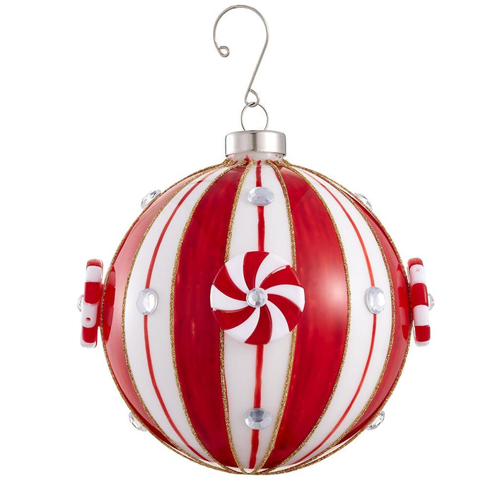 4.75" Glittered Candy Glass Ball Ornament Red White