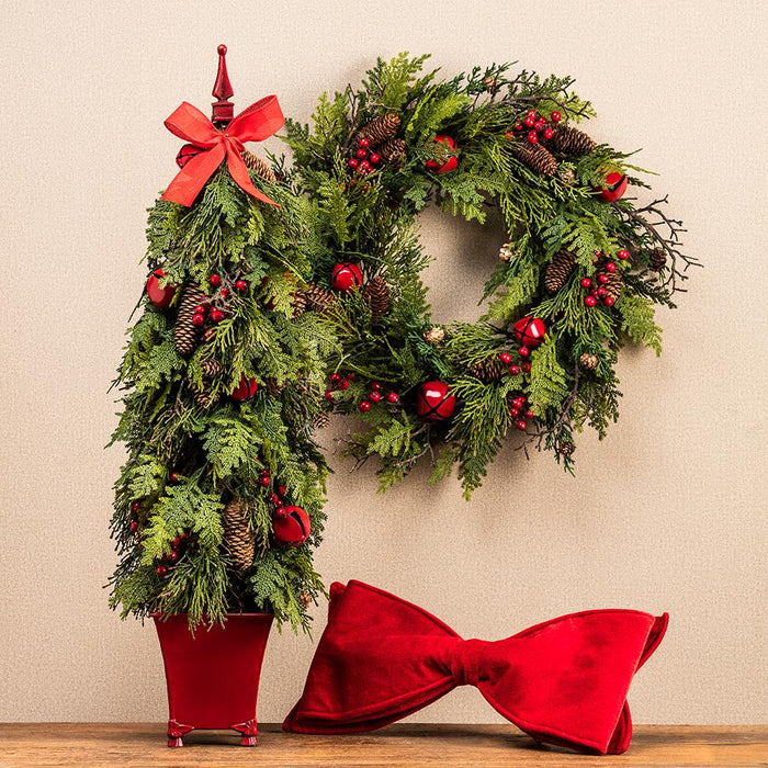 8"Wx20"L Velvet Bow Ornament  Red
