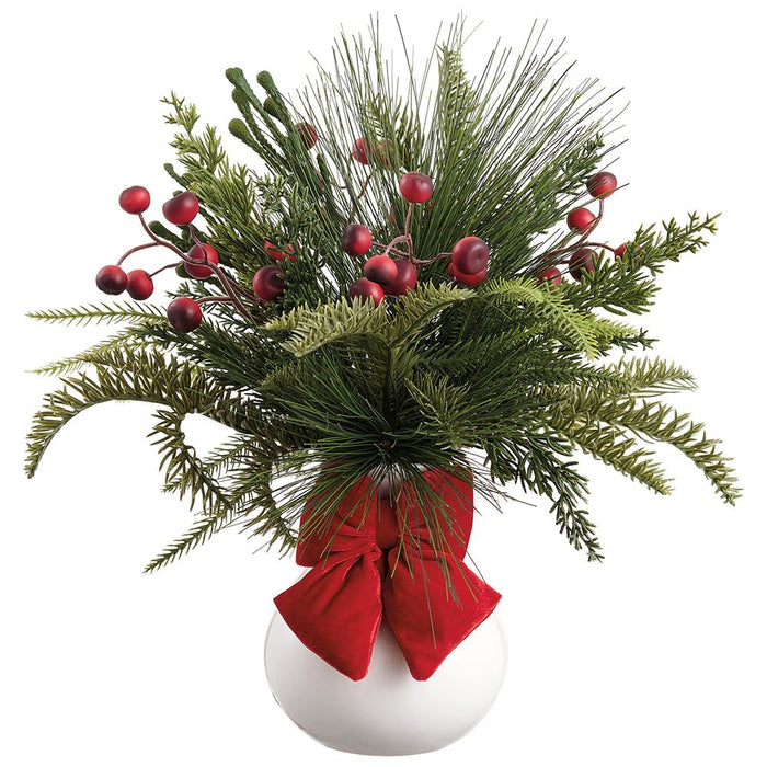 16"berry/Mixed Pine in Ceramic Vase