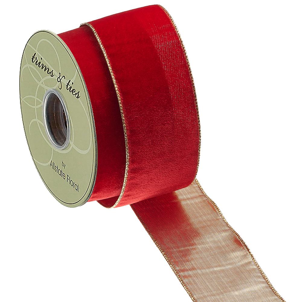 2.5"Wx10yd Velvet Ribbon  Red Gold