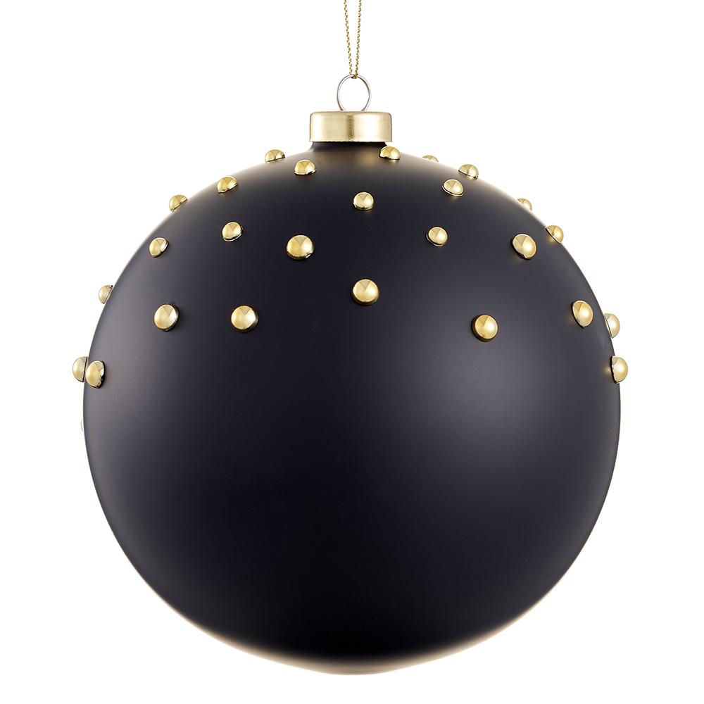 8" Beaded Glass Ball Ornament  Black Gold