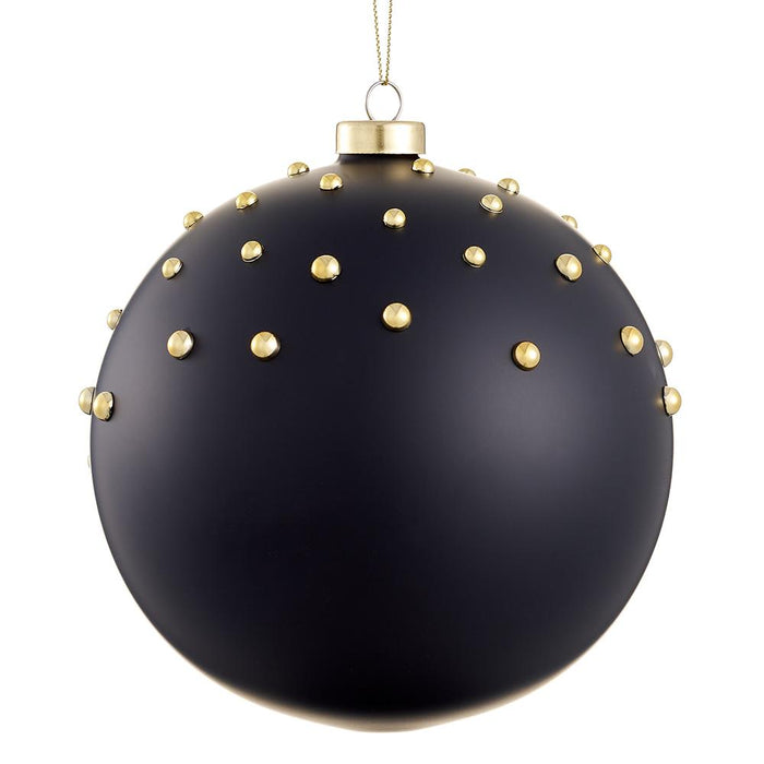 8" Beaded Glass Ball Ornament  Black Gold