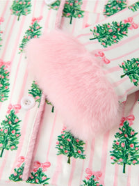 Mommy and Me Christmas Tree Print Pajama Set with Fur Trim