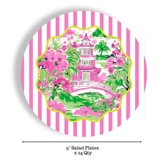 Chinoiserie Stripes 9" Salad / Luncheon Paper Plates (24 Ct)
