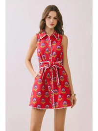 Floral Print Contrast Scalloped Trim Detail Dress