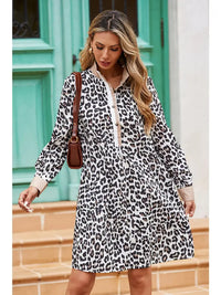 Leopard Collar Patchwork Button Dress