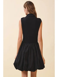 Fitted Knit Bodice Contrast Bubble Hem Mini Dress