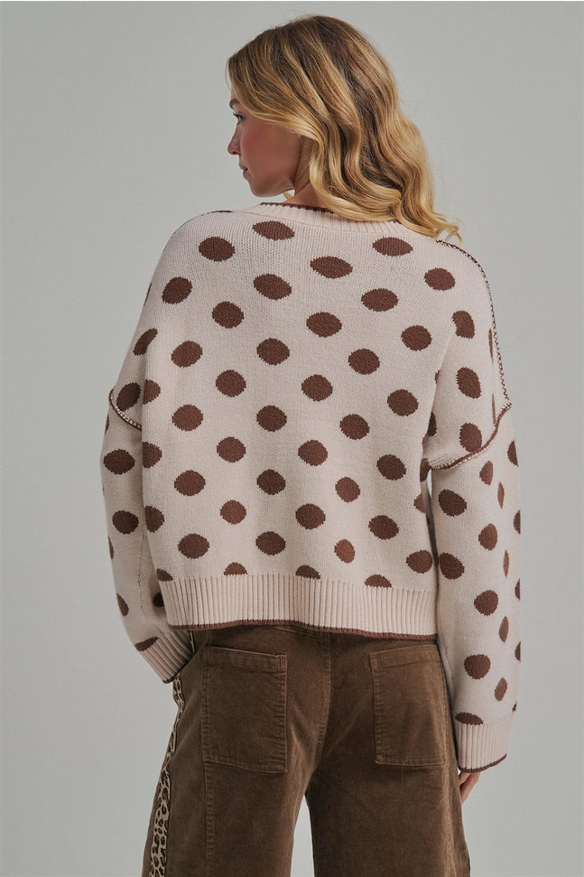 Loose Fit Polka Dot Fall Sweater Top