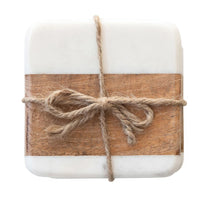 Marble and Acacia Wood Coasters, Set of 4