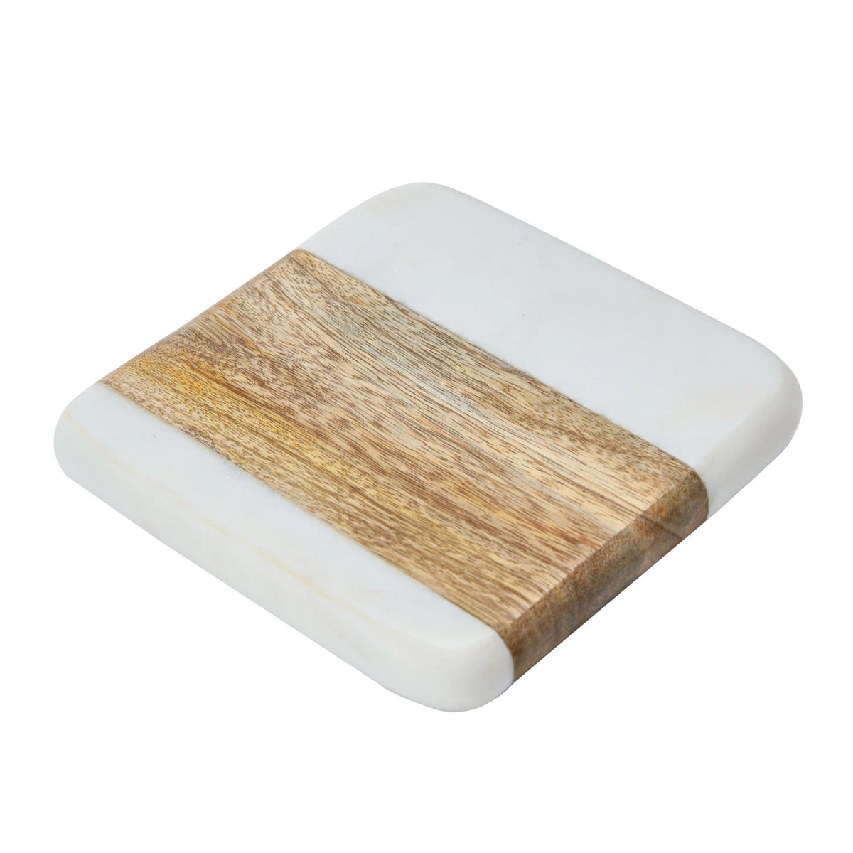 Marble and Acacia Wood Coasters, Set of 4