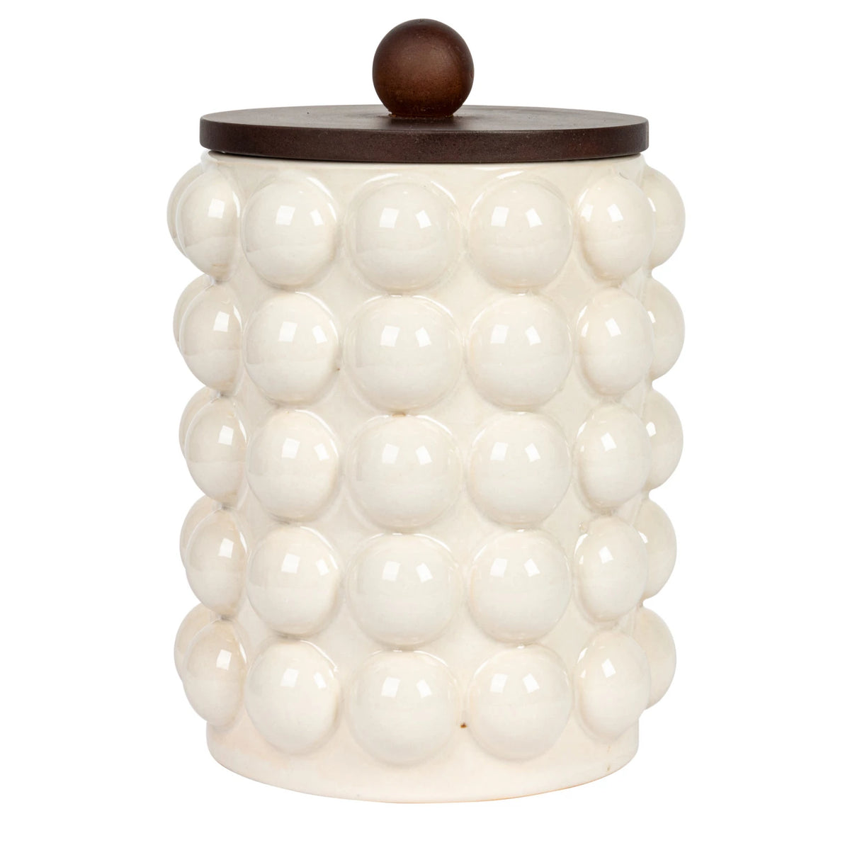 Stoneware Canister w/ Raised Dots & Acacia Wood Lid & Natura