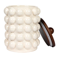 Stoneware Canister w/ Raised Dots & Acacia Wood Lid & Natura