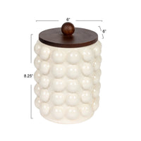 Stoneware Canister w/ Raised Dots & Acacia Wood Lid & Natura